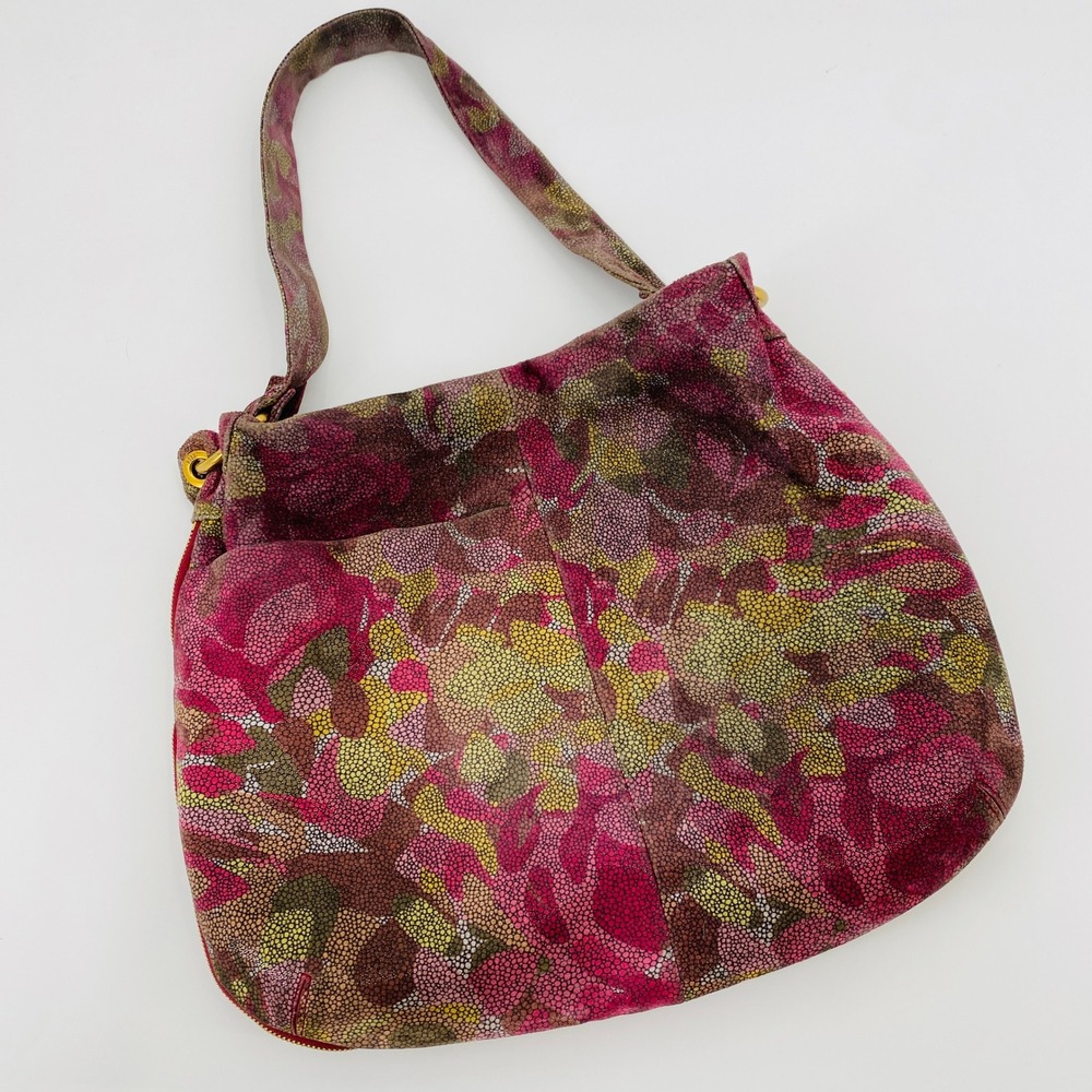 HOBO Shoulder Bag Women Medium Pink Floral Stingray Embossed Leather‎